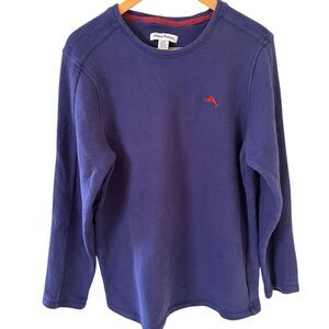 Tommy Bahama Mens Indigo Knit Crew Sweatshirt Pullover L Blue Designer Preppy‎